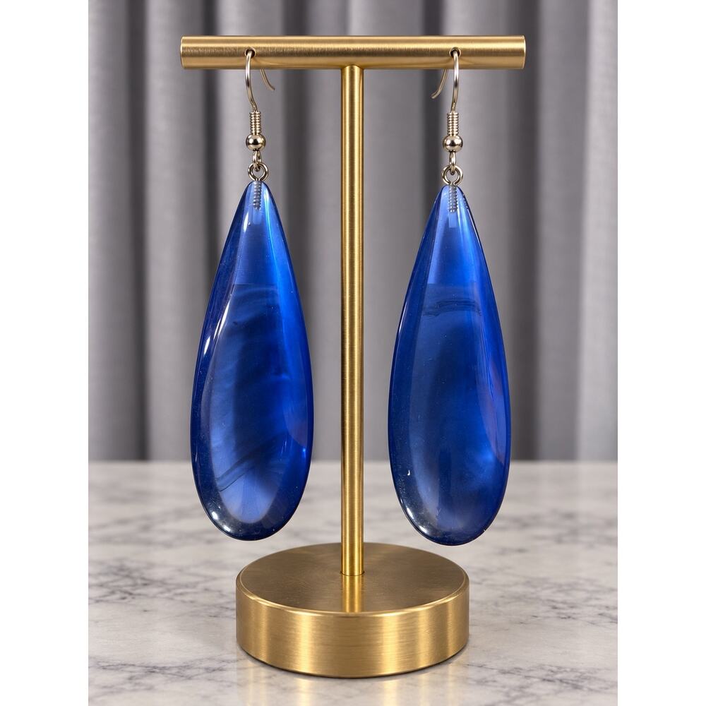 Vintage Y2K Blue Translucent Teardrop Dangle Earrings 3”